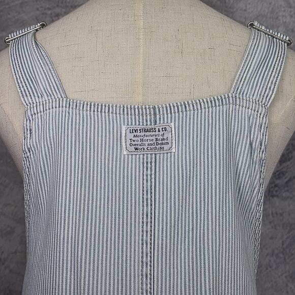 Levis Overall Dress Womens Medium Blue White Stripe Cotton Button Front Workwear - Picture 12 of 16